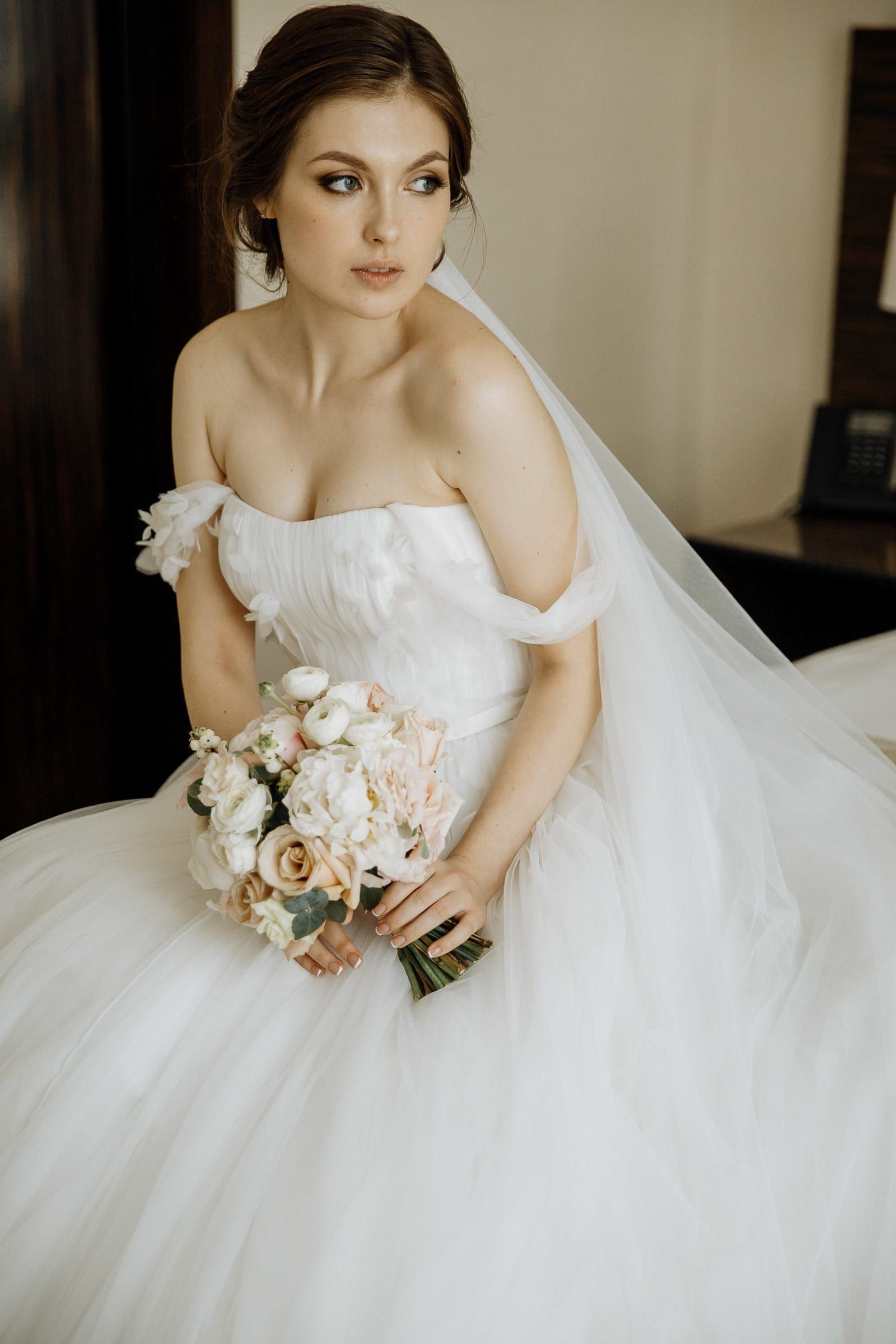 A sophisticated, high-fashion bridal portrait, by a London wedding photographer, Tanya Bogdan.
