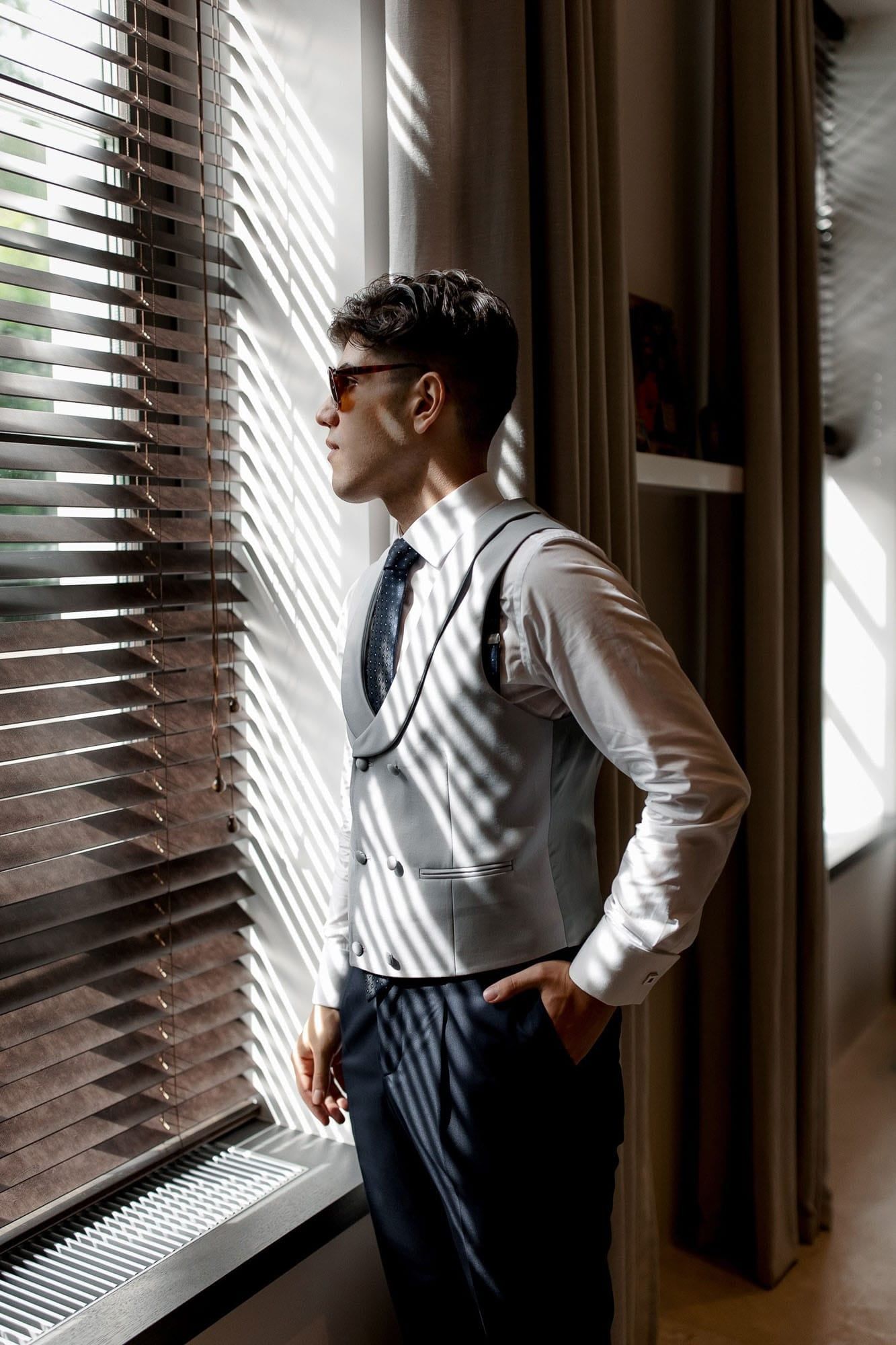 Portrait of the groom during morning preparations at a luxury destination wedding