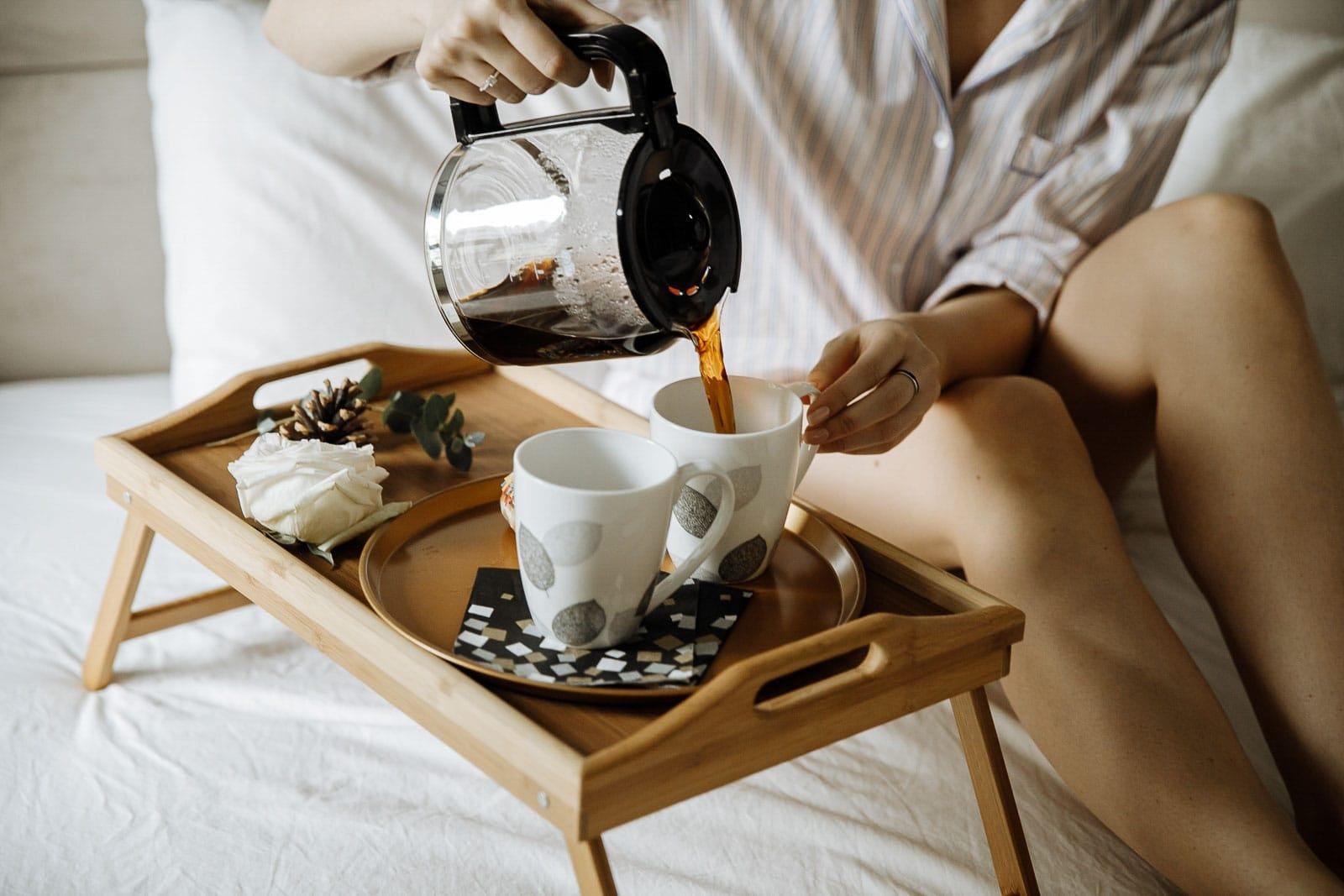 Coffee pouring at breakfast by Bude wedding photographer Tanya Bogdan.