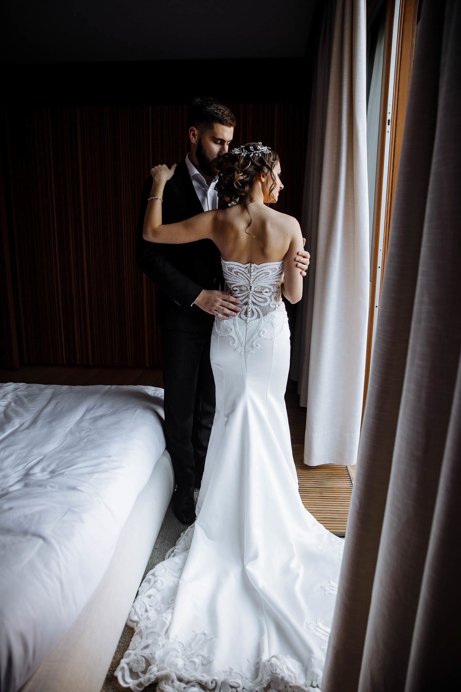 Timeless candid bride and groom portrait by Cornwall wedding photographer Tanya Bogdan.