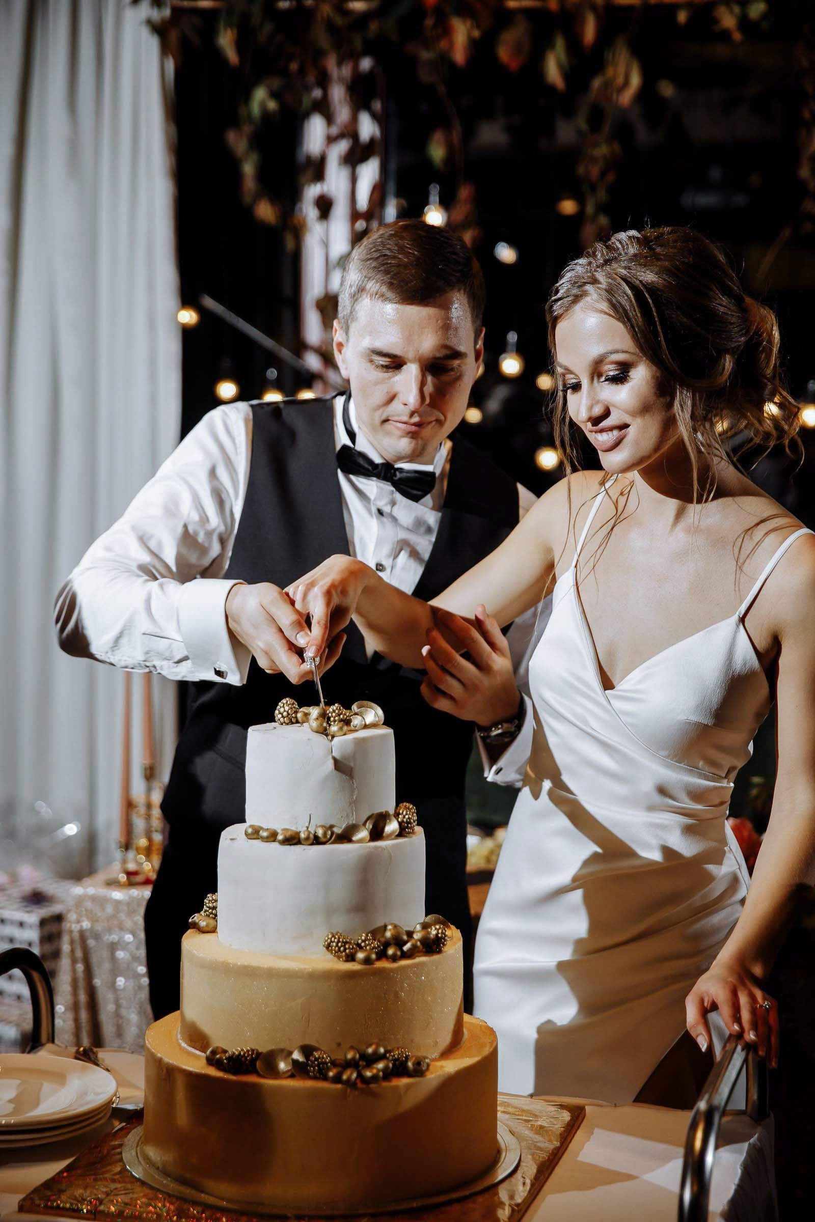 Luxury wedding photography of the cake cutting ceremony by Tanya Bogdan.