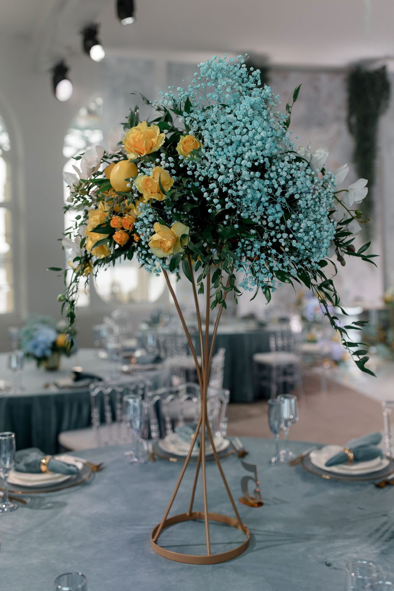 Floral styling and decor on the top table at a destination wedding reception