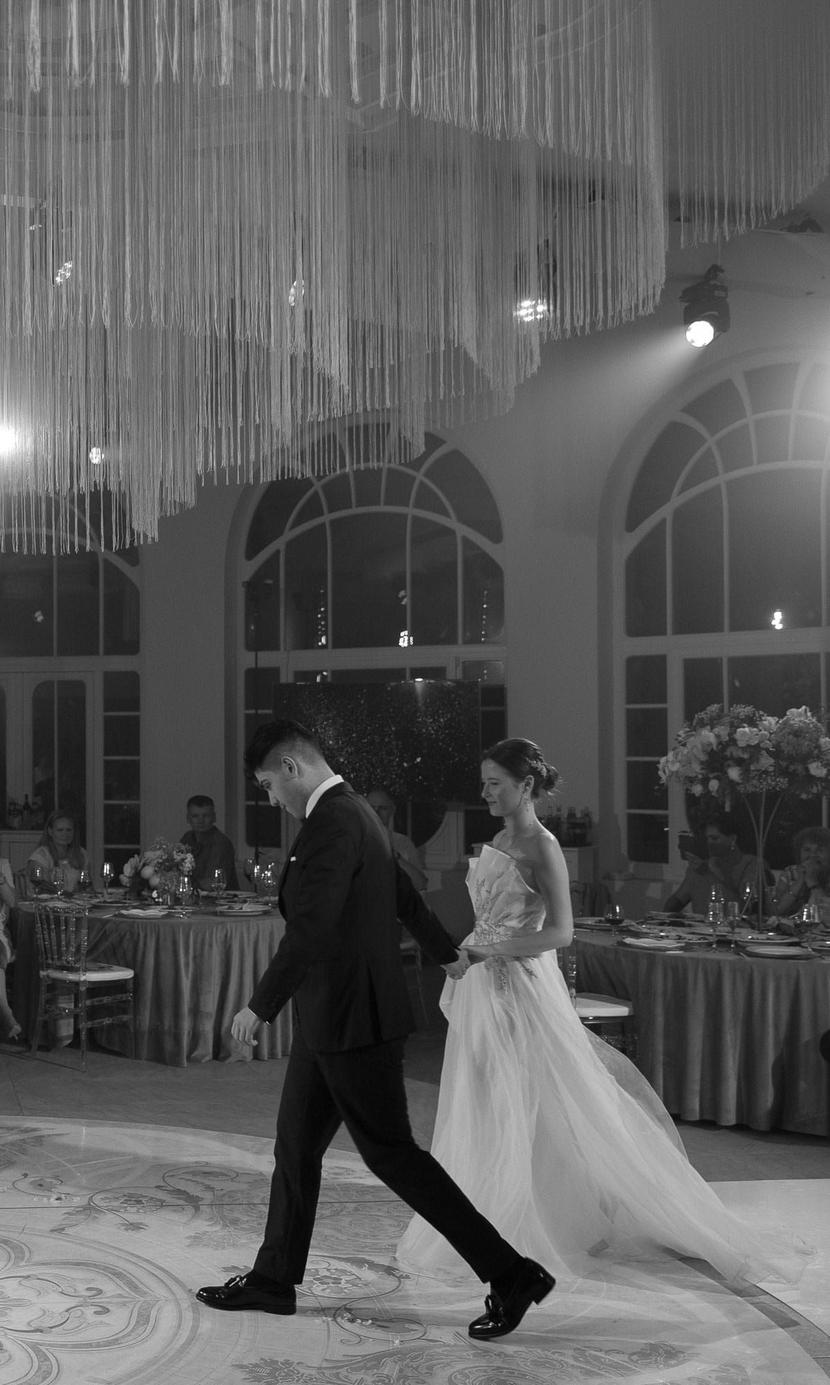 Cinematic moment of the bride and groom during their first dance