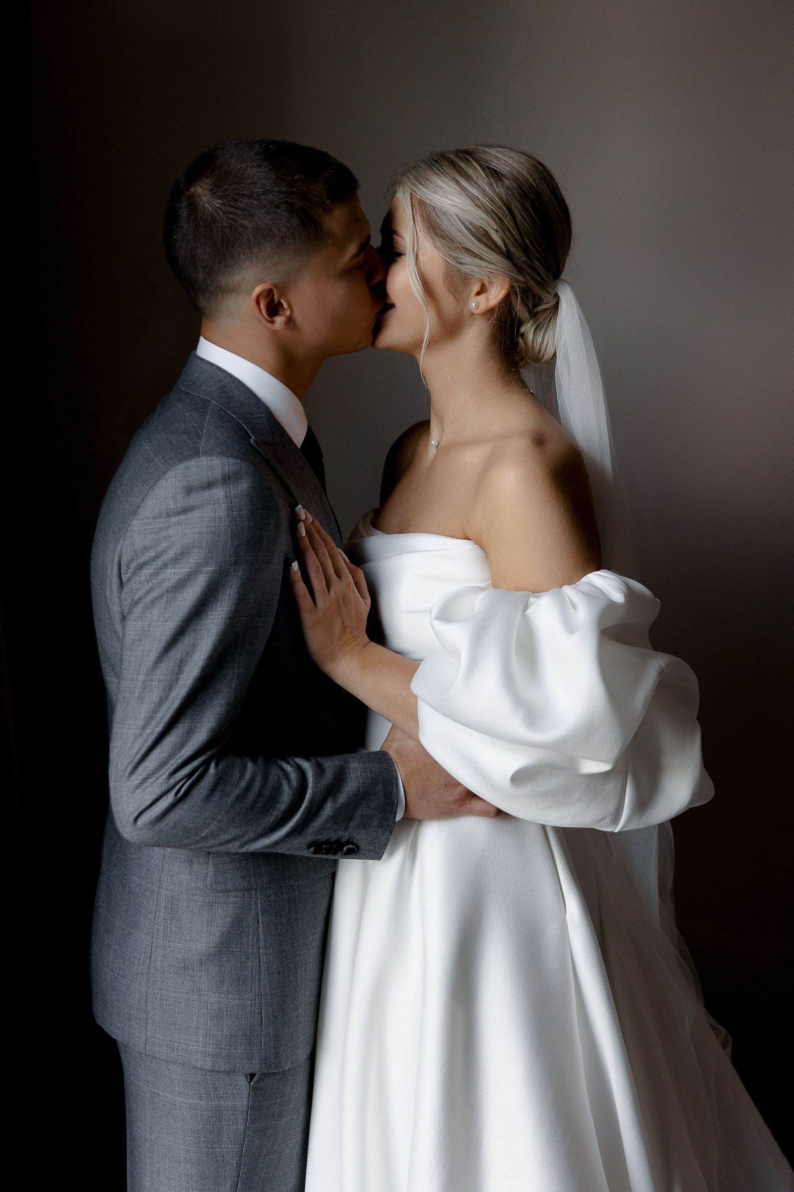 Sophisticated editorial portrait of the bride and groom from Cornwall wedding photographer Tanya Bogdan.