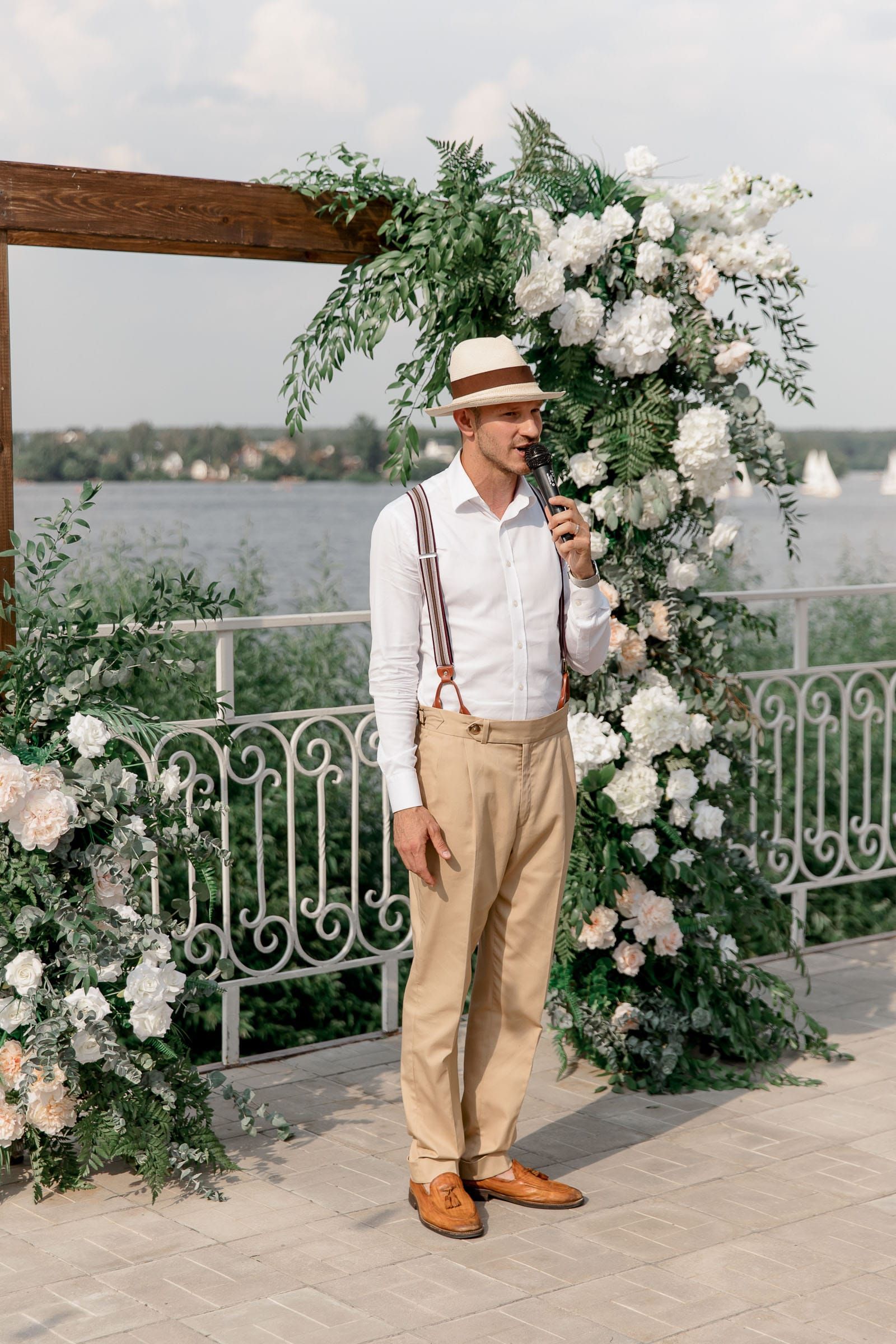 Wedding celebrant announcing bride