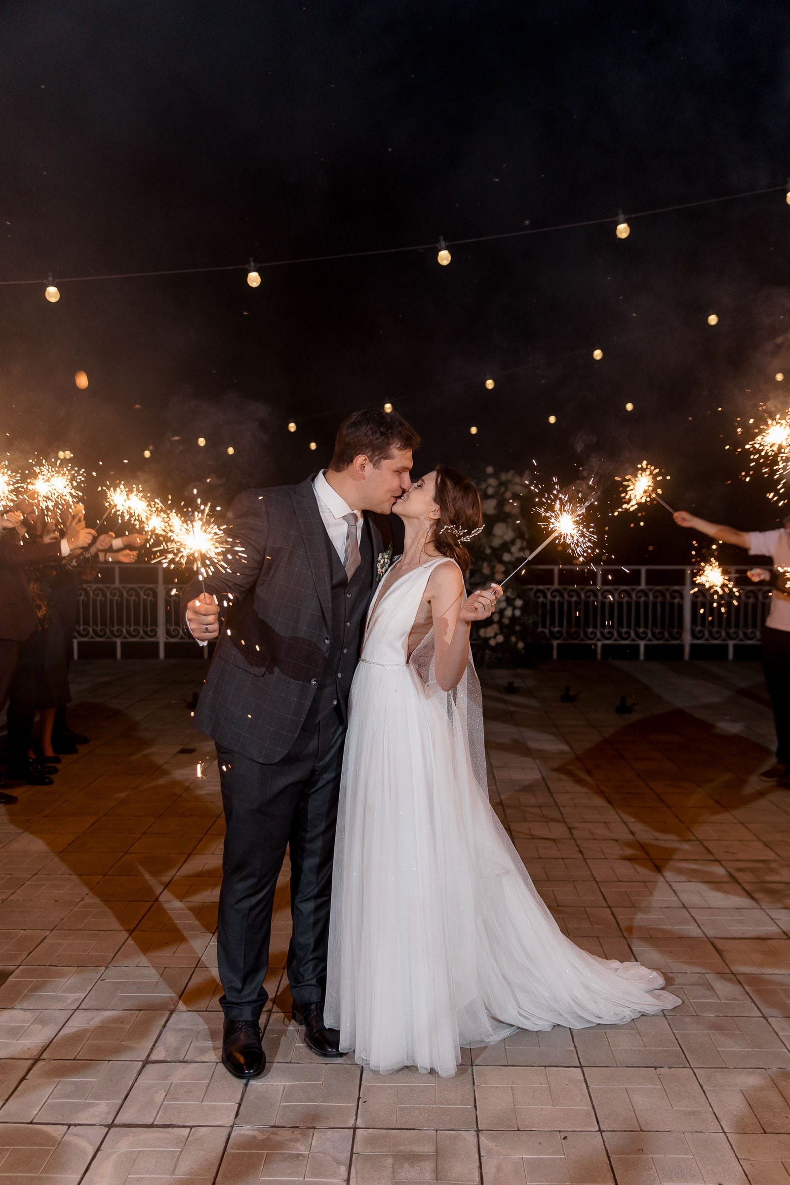 The bride and groom’s sparkler exit, captured by London wedding photographer Tanya Bogdan.