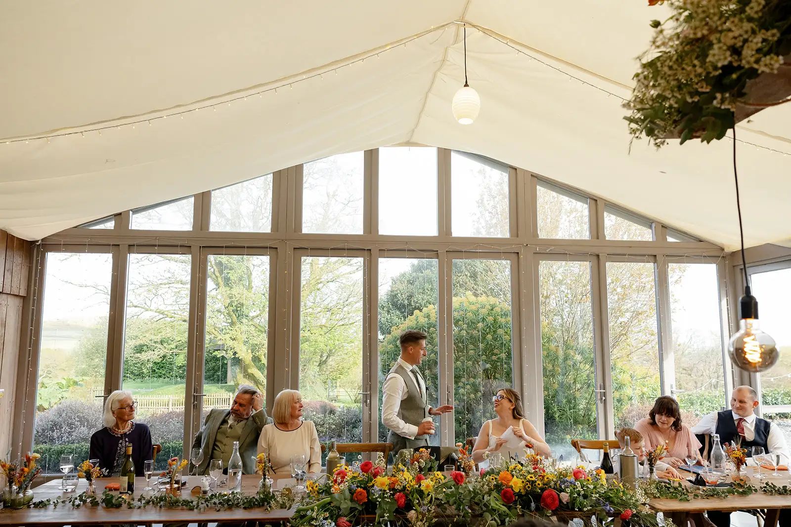 Wedding reception speech photographed at Trevenna