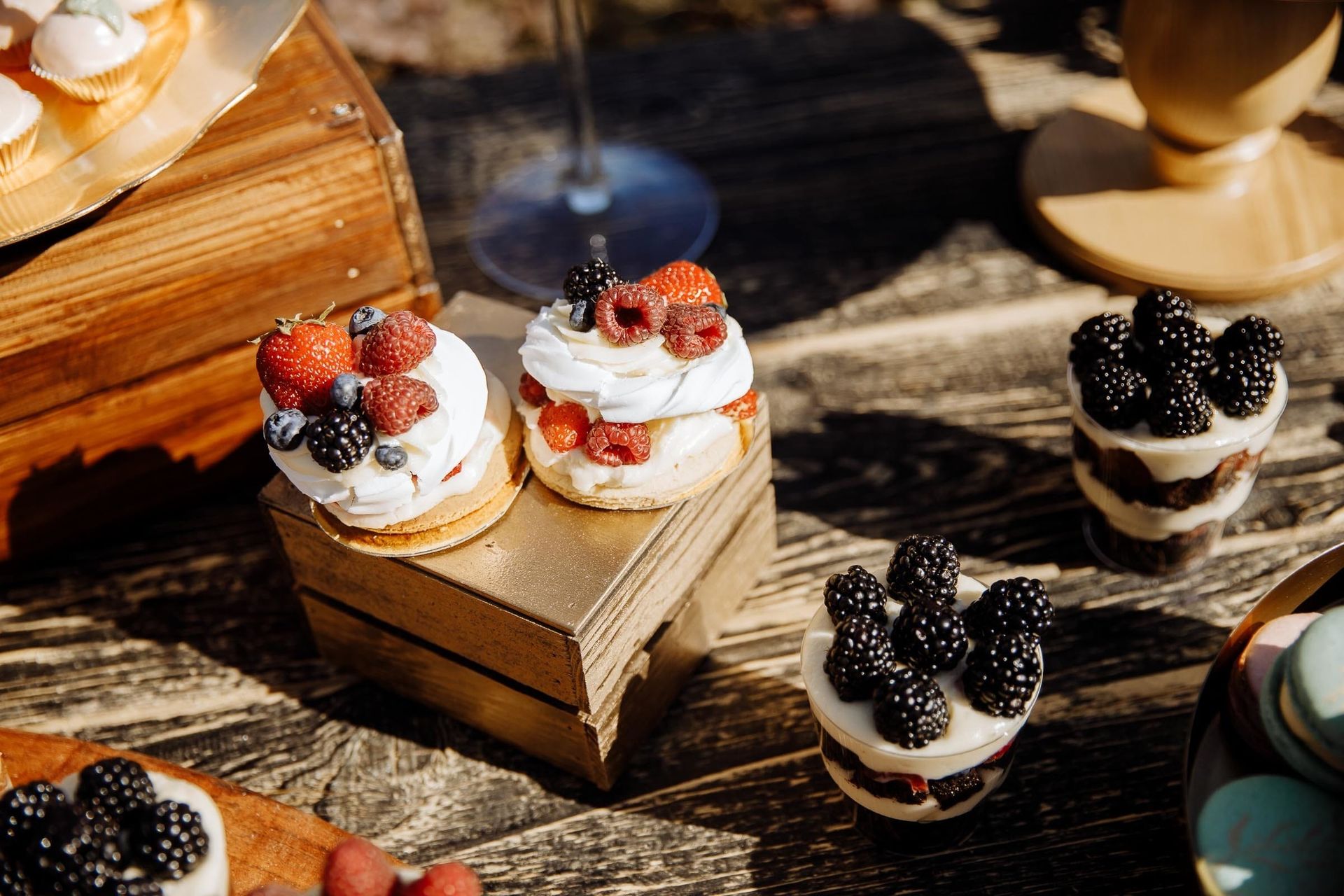 Close-up of sweet treats and wedding favors, by a Devon wedding photographer, Tanya Bogdan.