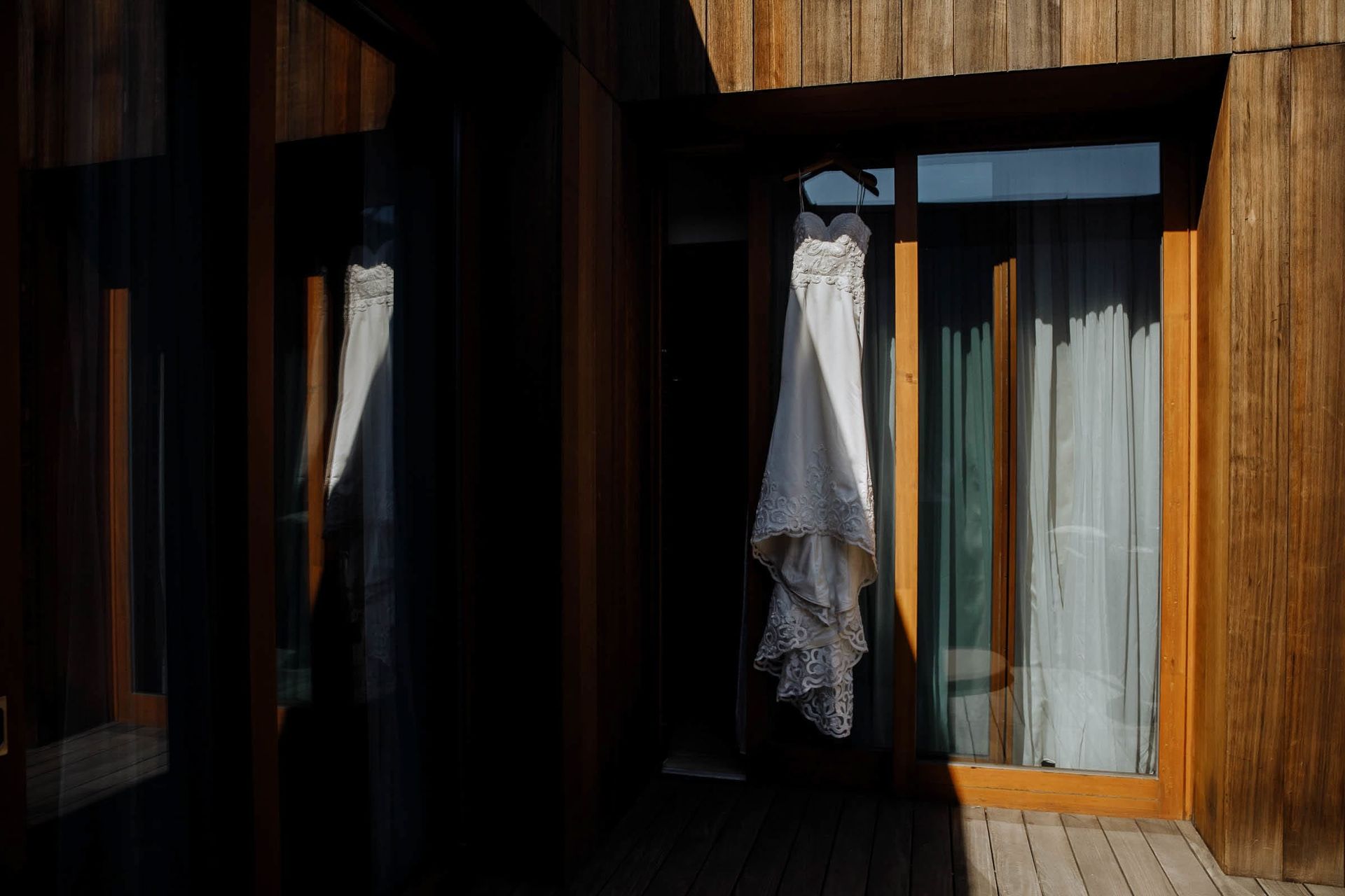Detailed shot of an elegant wedding dress by Devon wedding photographer Tanya Bogdan.