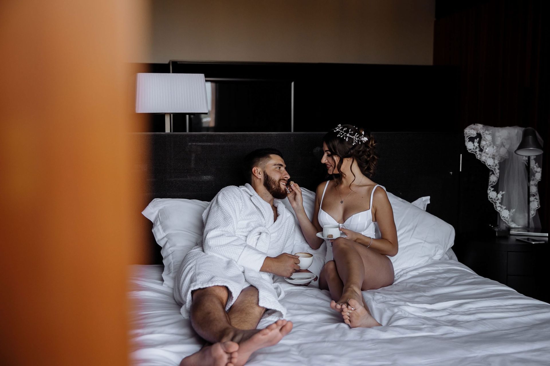 Candid morning photography of a bride and groom by Cornwall wedding photographer Tanya Bogdan.