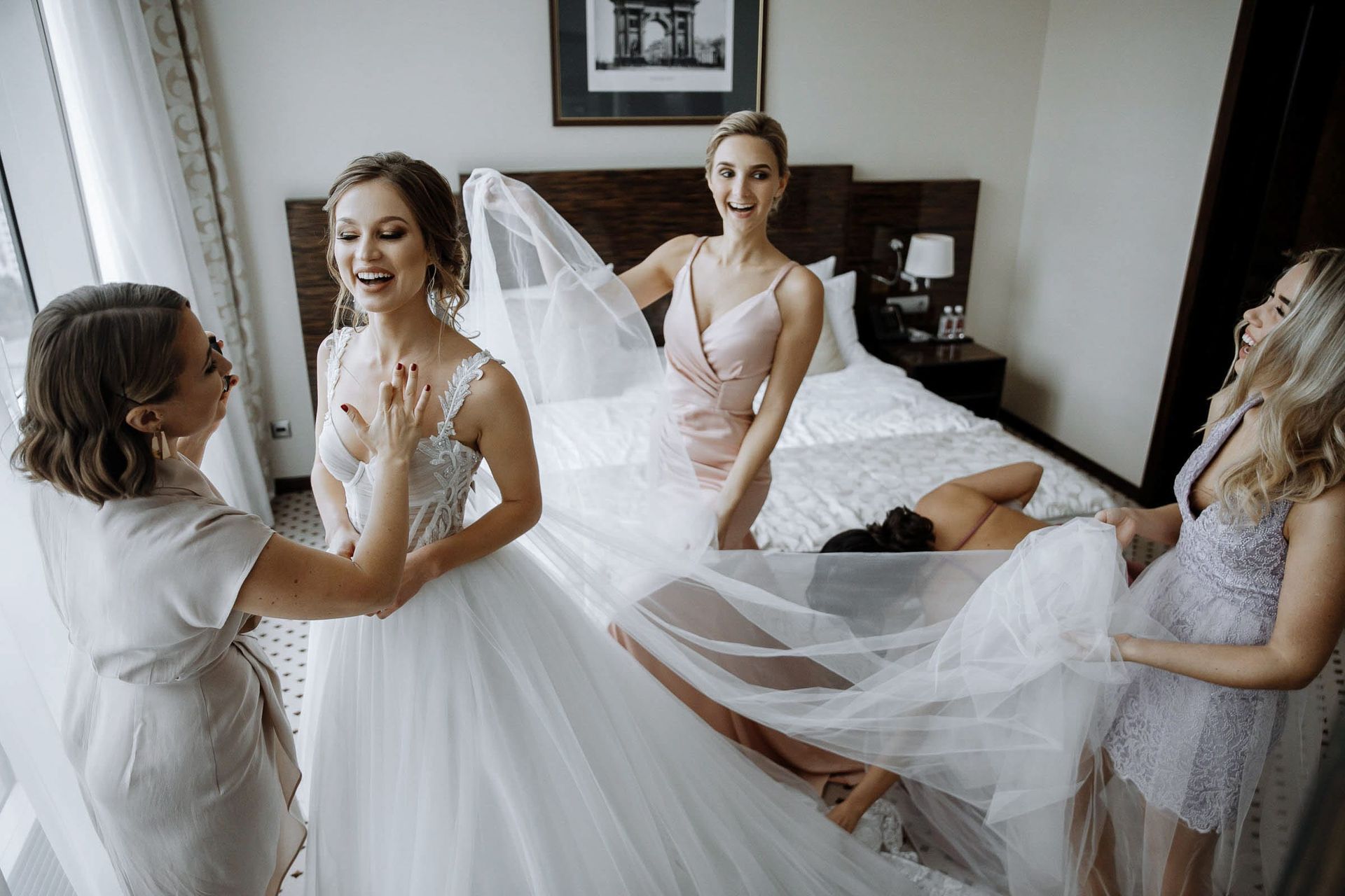 Behind-the-scenes documentary wedding photography of bridal prep.