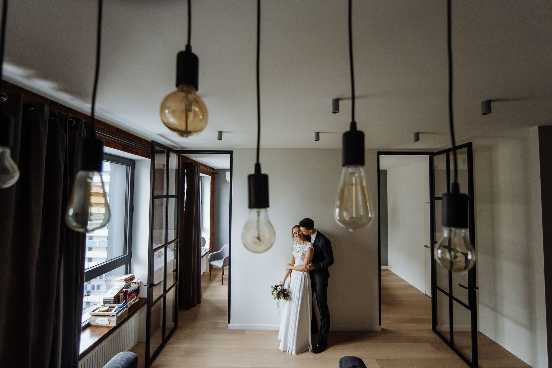 Fine art London wedding photography of a couple's portrait in their apartment by Tanya Bogdan.