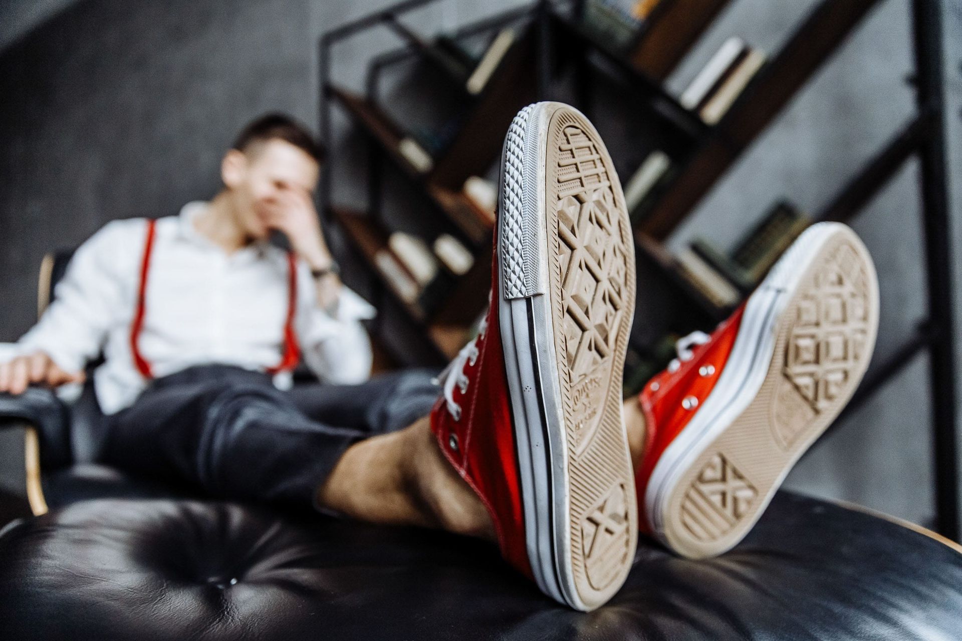 Stylish groom portrait featuring Converse sneakers by Tanya Bogdan.