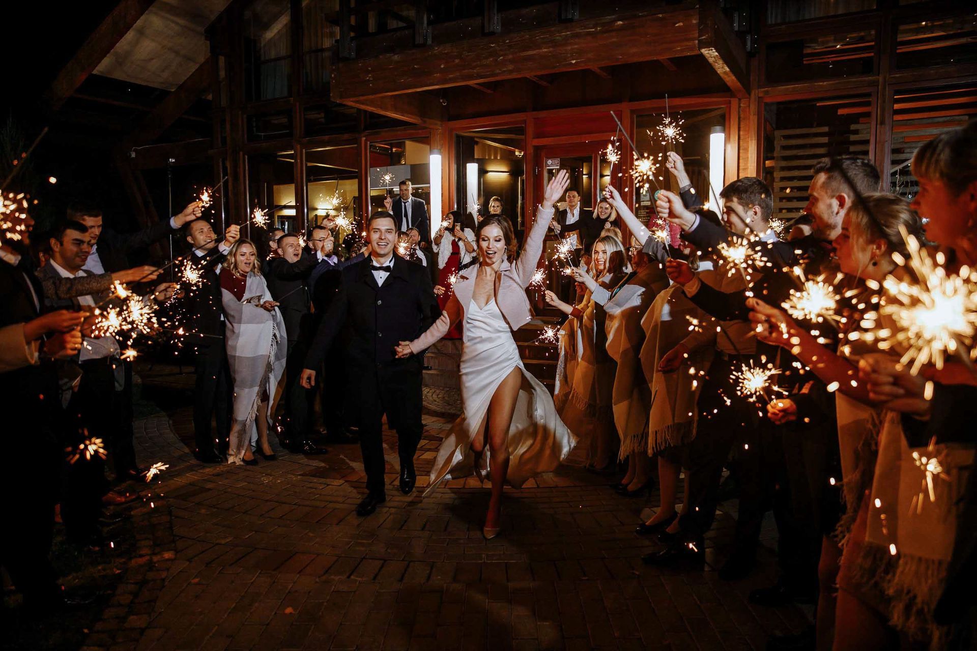 The bride and groom sparkler exit by Cornwall wedding photographer Tanya Bogdan.