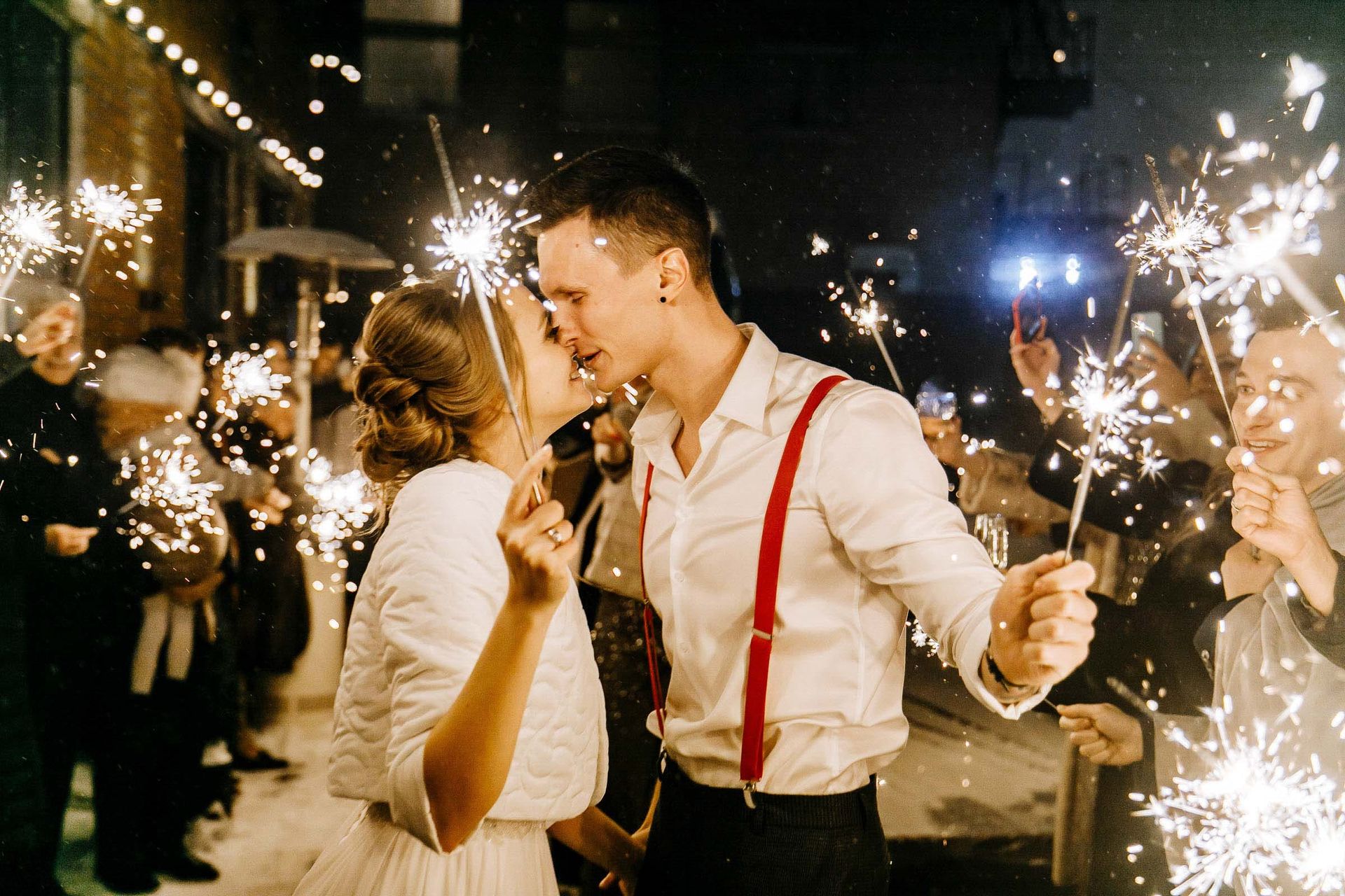 Modern documentary wedding photography of a sparkler send-off by Tanya Bogdan.