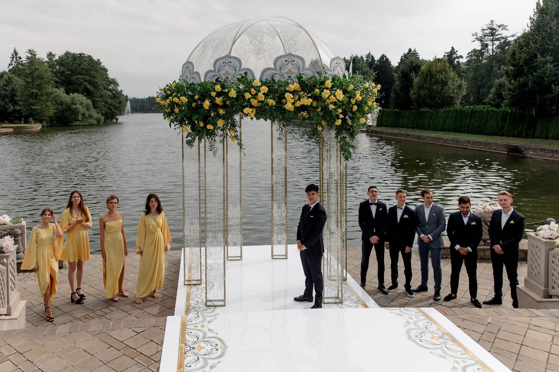 Groom waiting at the altar just before the ceremony at a destination wedding