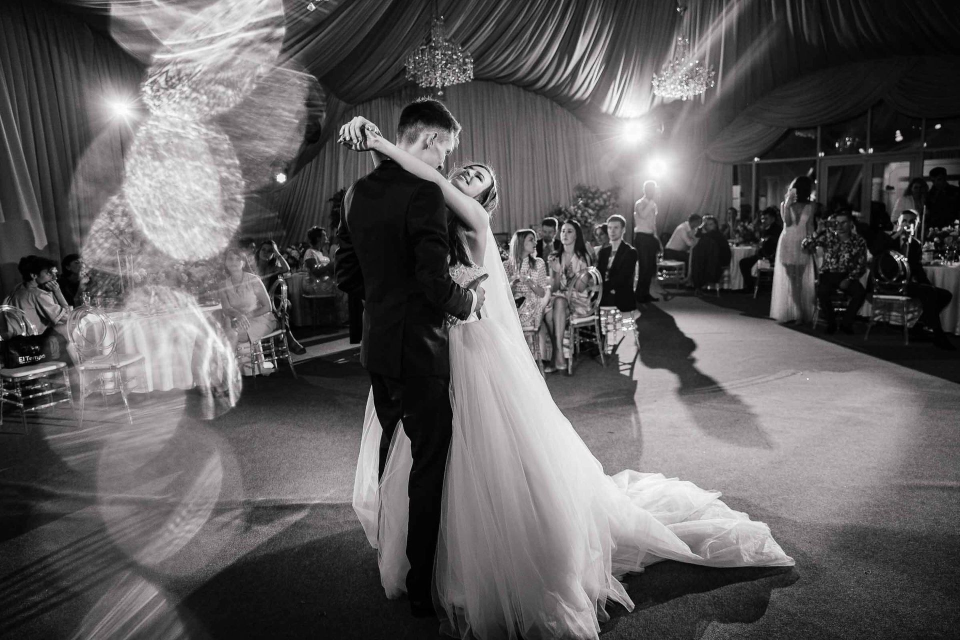 A romantic final photo of the couple's last dance at their wedding reception.