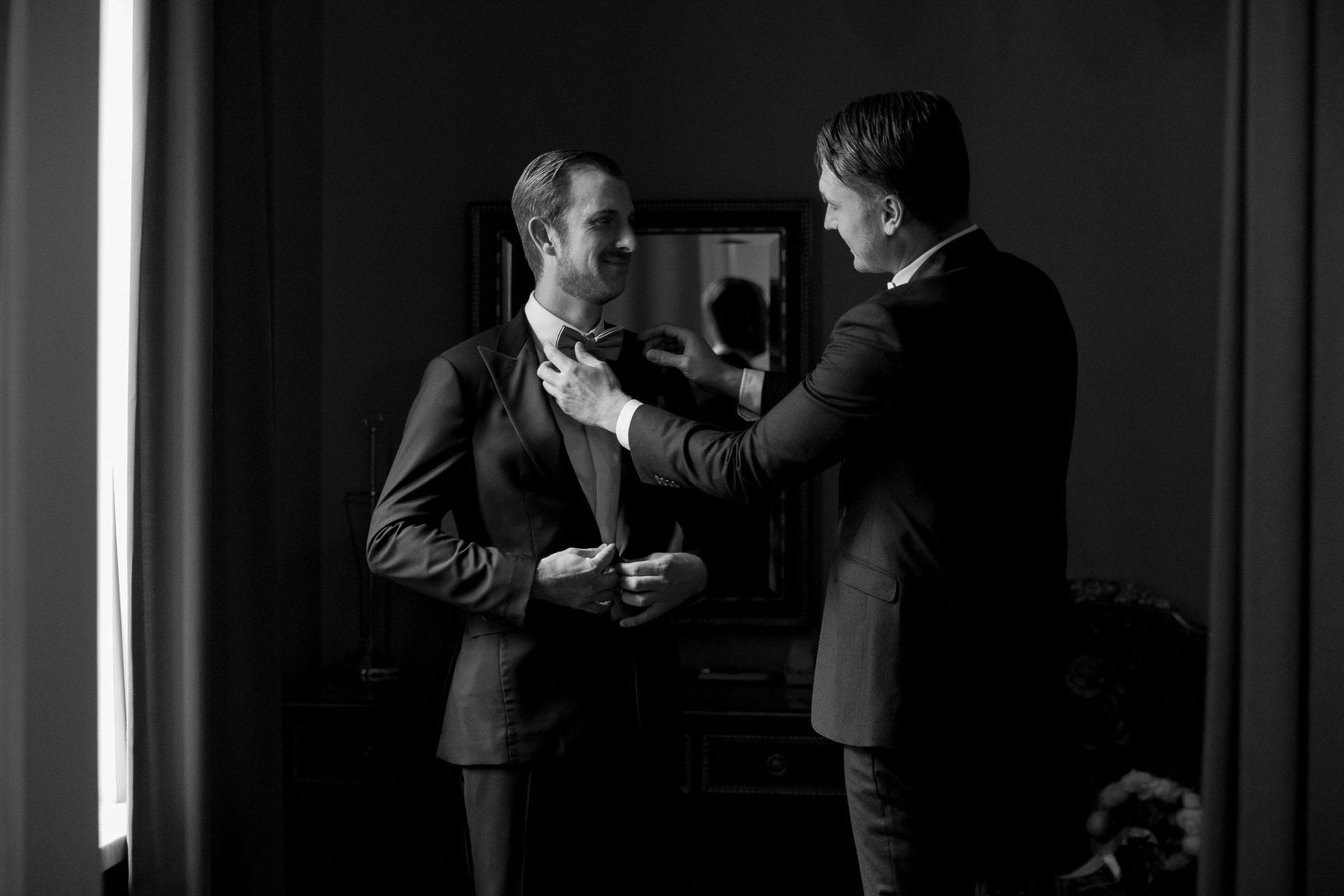 A timeless black and white editorial portrait of a groom by Tanya Bogdan, serving the Cotswolds and Cornwall.