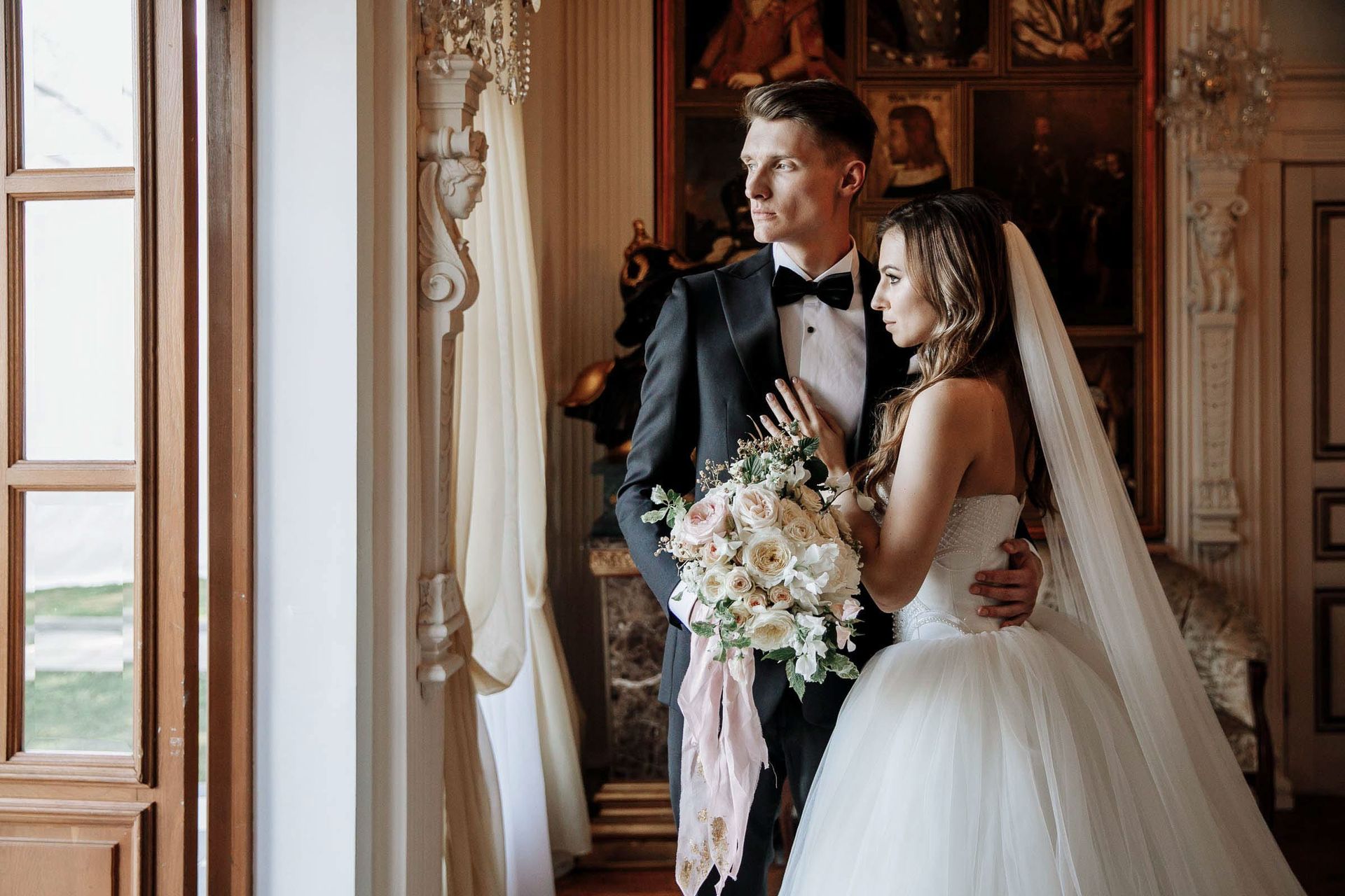 A sophisticated portrait of the newlyweds by London wedding photographer Tanya Bogdan.