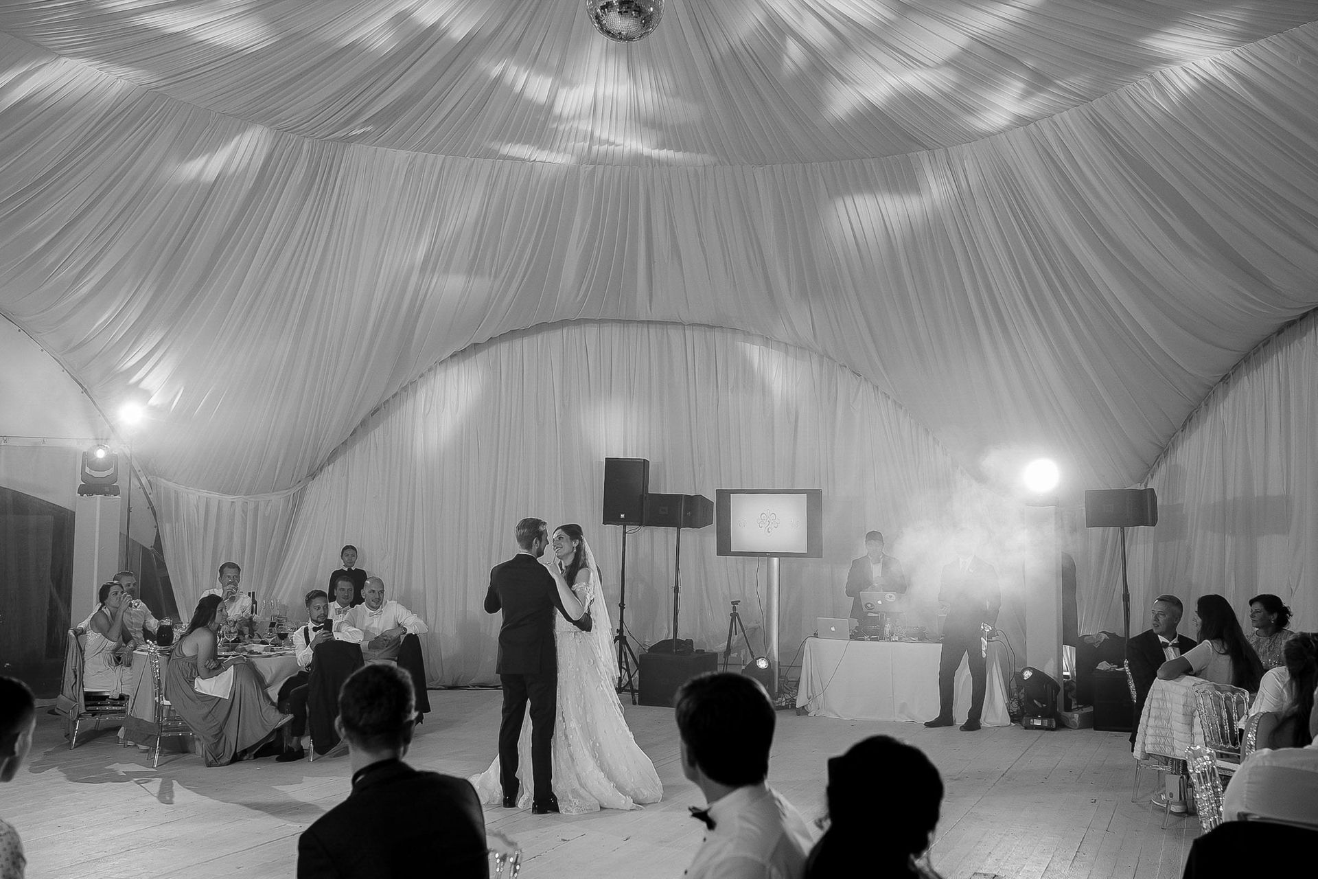A dynamic black and white documentary shot of a first dance by Tanya Bogdan.
