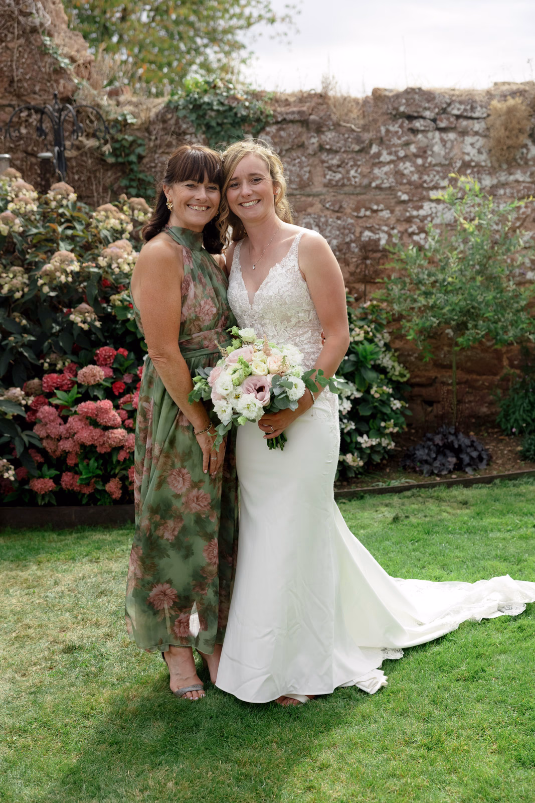 Bride and friend portrait garden at a countryside wedding in Taunton, Somerset