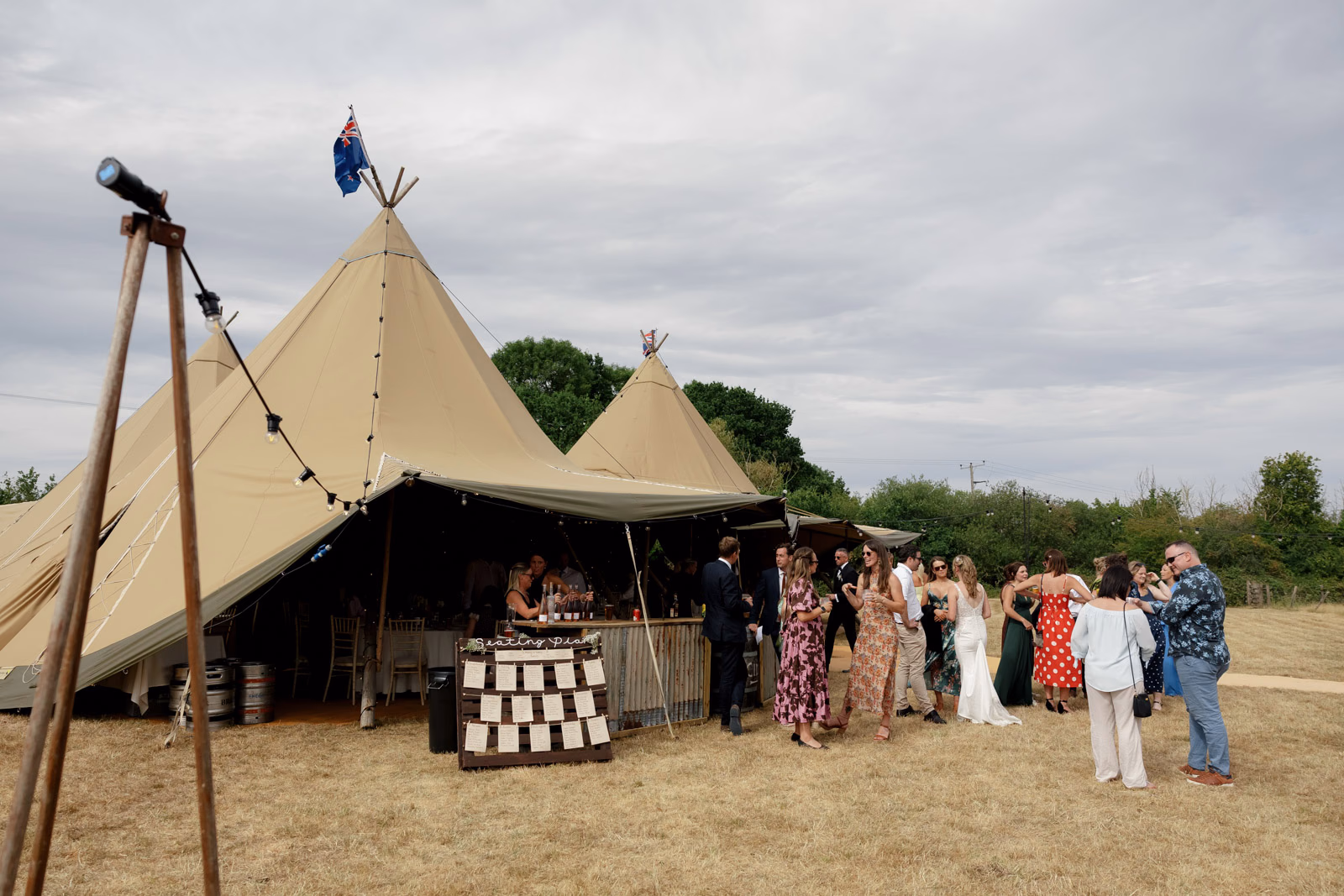 Seating plan tipi drinks reception at a family farm wedding in Taunton