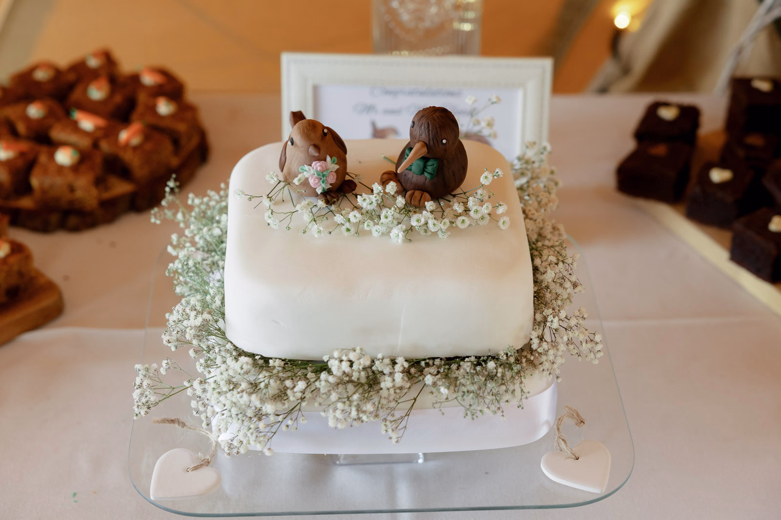 Wedding cake gypsophila detail at a countryside wedding in Taunton, Somerset